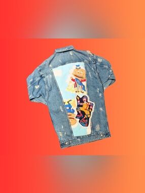 Handmade, Upcycled McDonald's Long Denim Jacket Size S
